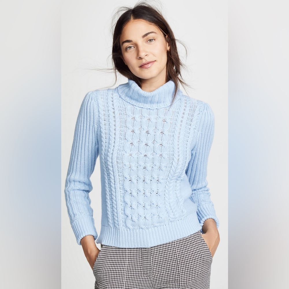 Bop Basics by ShopBop Cable Knit Turtleneck Sweater - Icy Blue - Size Small